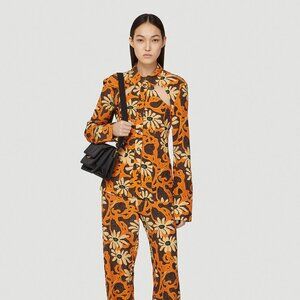 NWT NANUSHKA Huyen Crepe-Viscose Floral Shirt Arte Povera Floral Orange